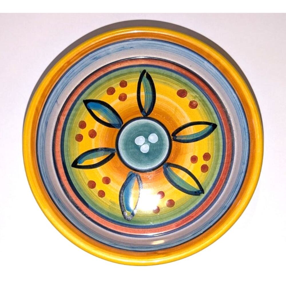 Vintage Deruta Hand Painted Italy Floral Decorative Bowl Small Blue Yellow White
